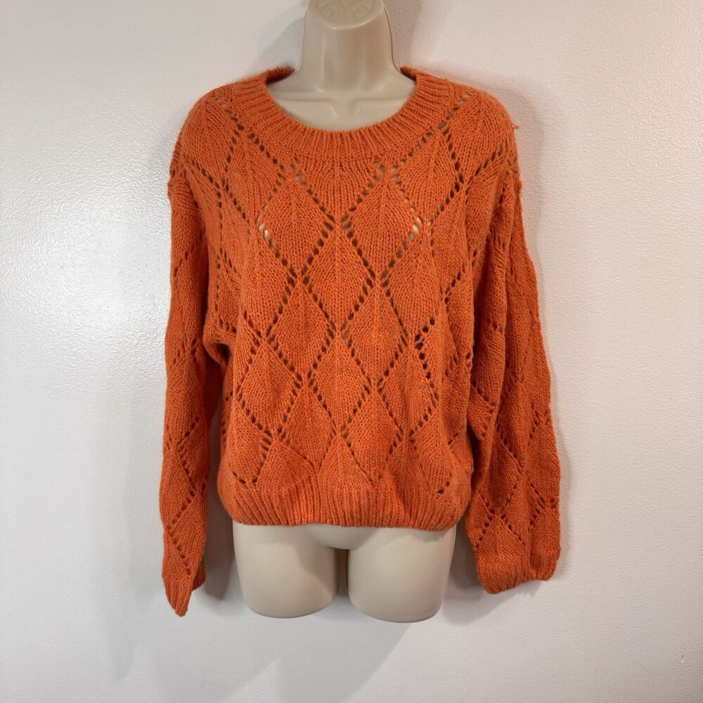 NWT Moon River Sweater Pullover S Pumpkin Orange Diamond Soft Knit Boho Comfy